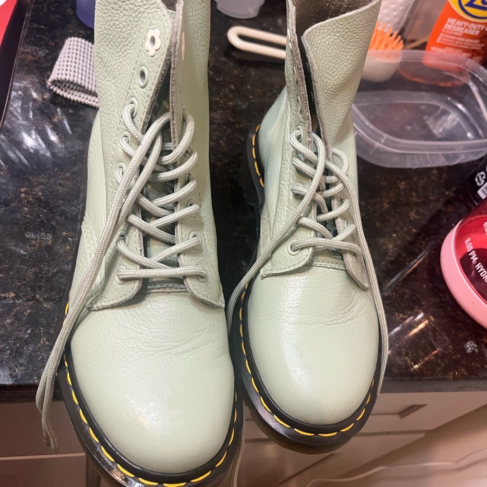 Dr. Martens Mint Green Leather Lace-Up Boot - Picture 2 of 6